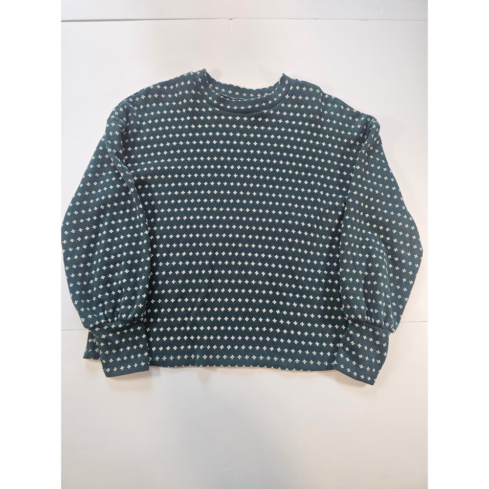 Madewell Puff Sleeve Sweatshirt Women‎ XXS Teal Green Patterned Pullover Top